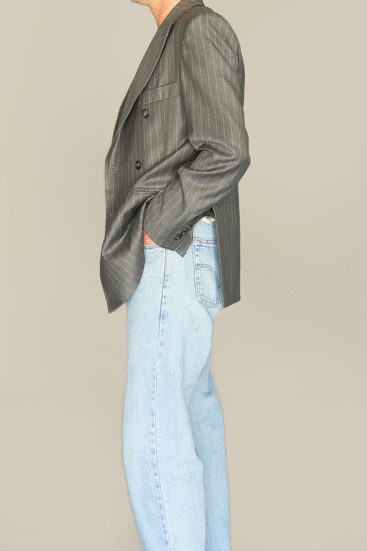 WOOL BREATHED BLAZER - GRAY DIPLOMATIC STRIPE