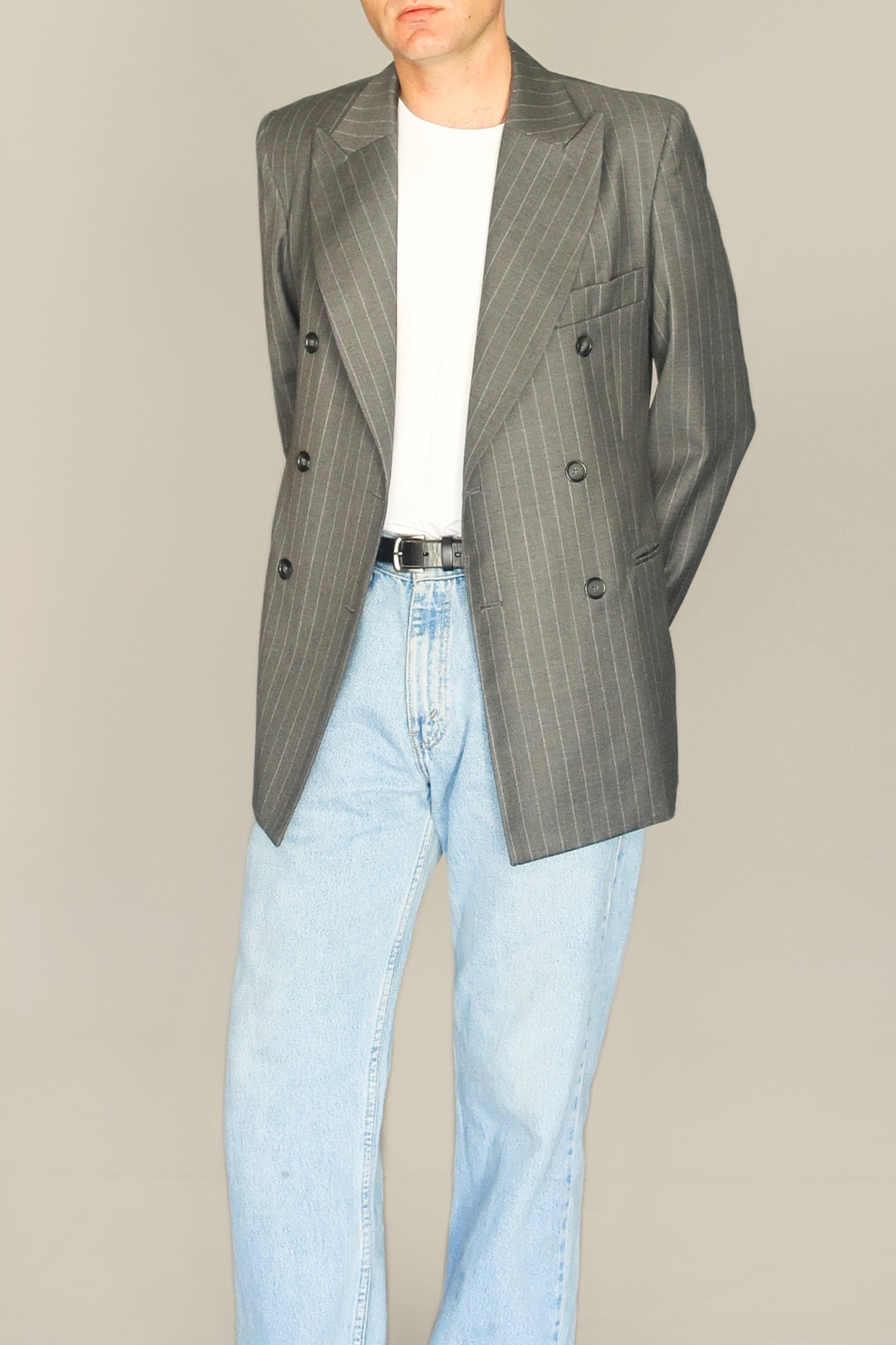 WOOL BREATHED BLAZER - GRAY DIPLOMATIC STRIPE