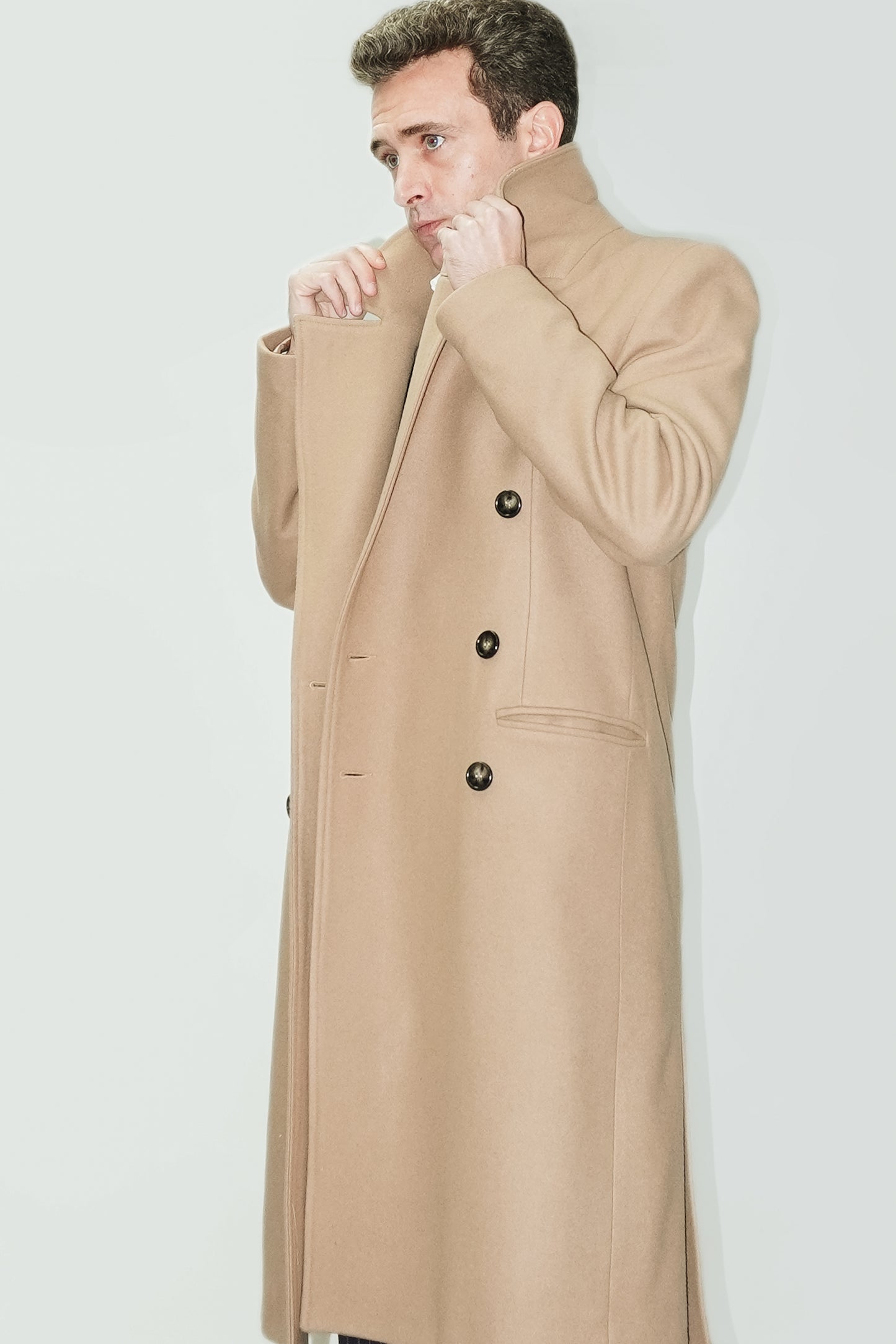 Double-breasted coat - Camel wool cloth