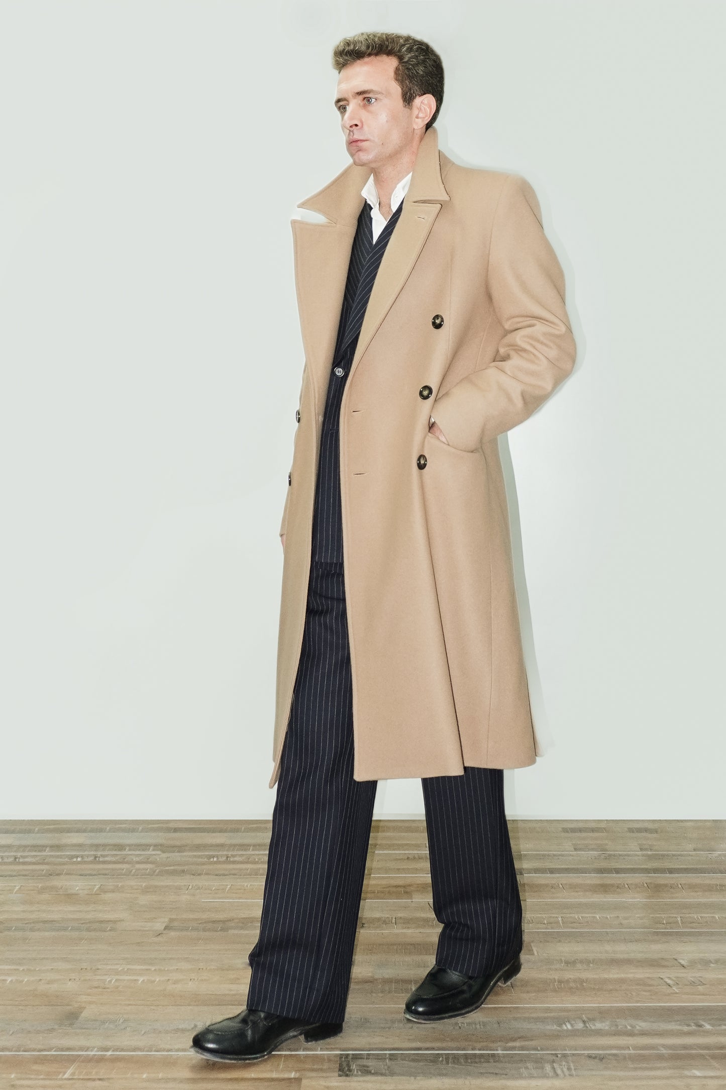 Double-breasted coat - Camel wool cloth