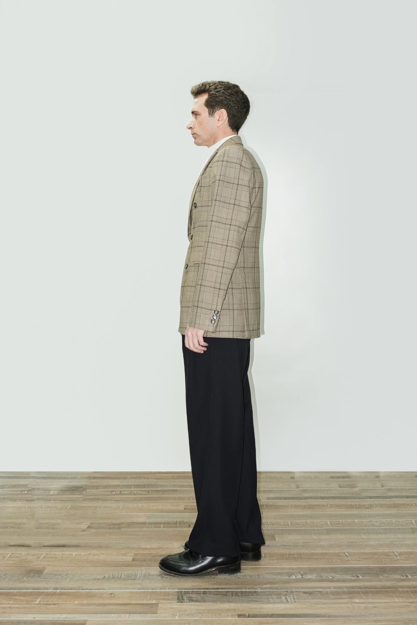 WOOL CROSSED BLAZER - PRINCE OF WALES BROWN