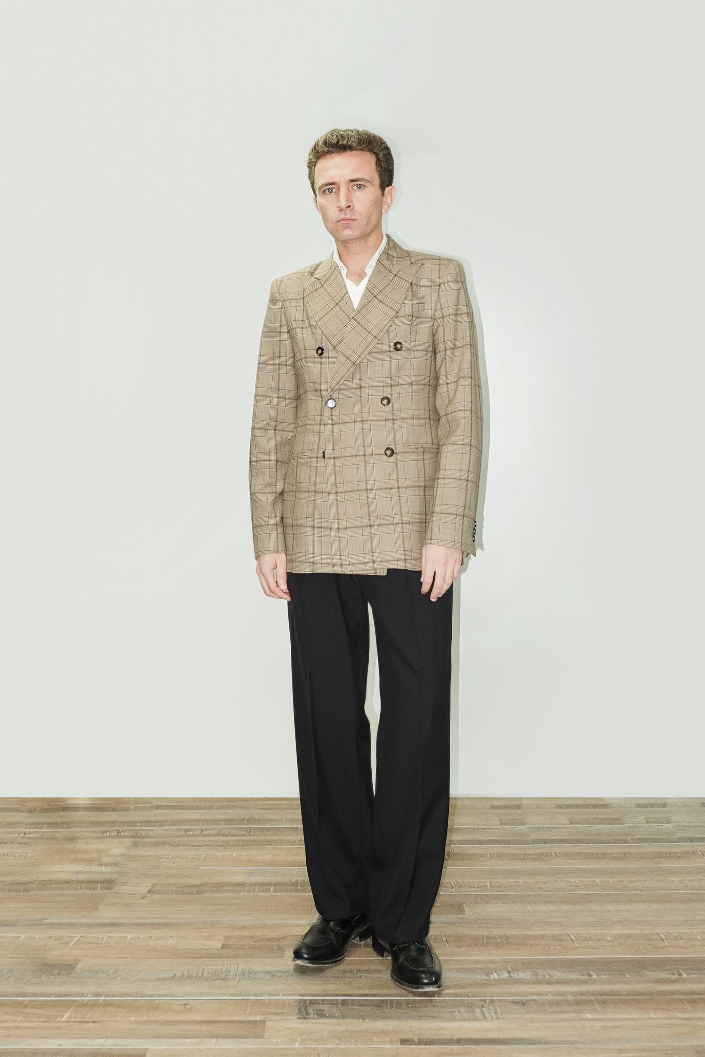 WOOL CROSSED BLAZER - PRINCE OF WALES BROWN