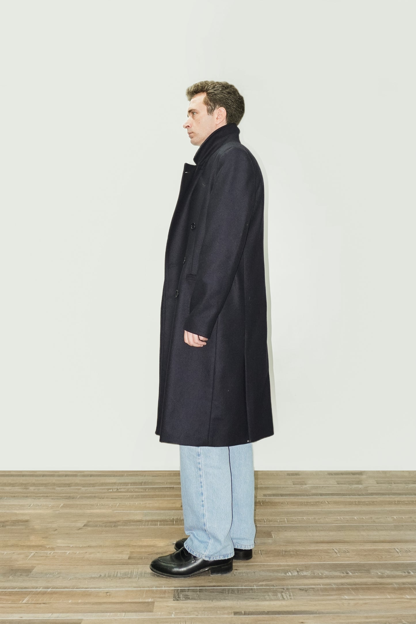 Double-breasted woolen cloth coat - dark blue