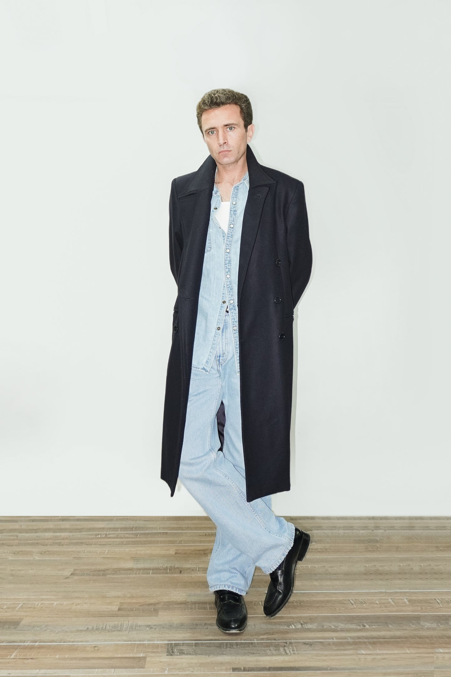 Double-breasted woolen cloth coat - dark blue