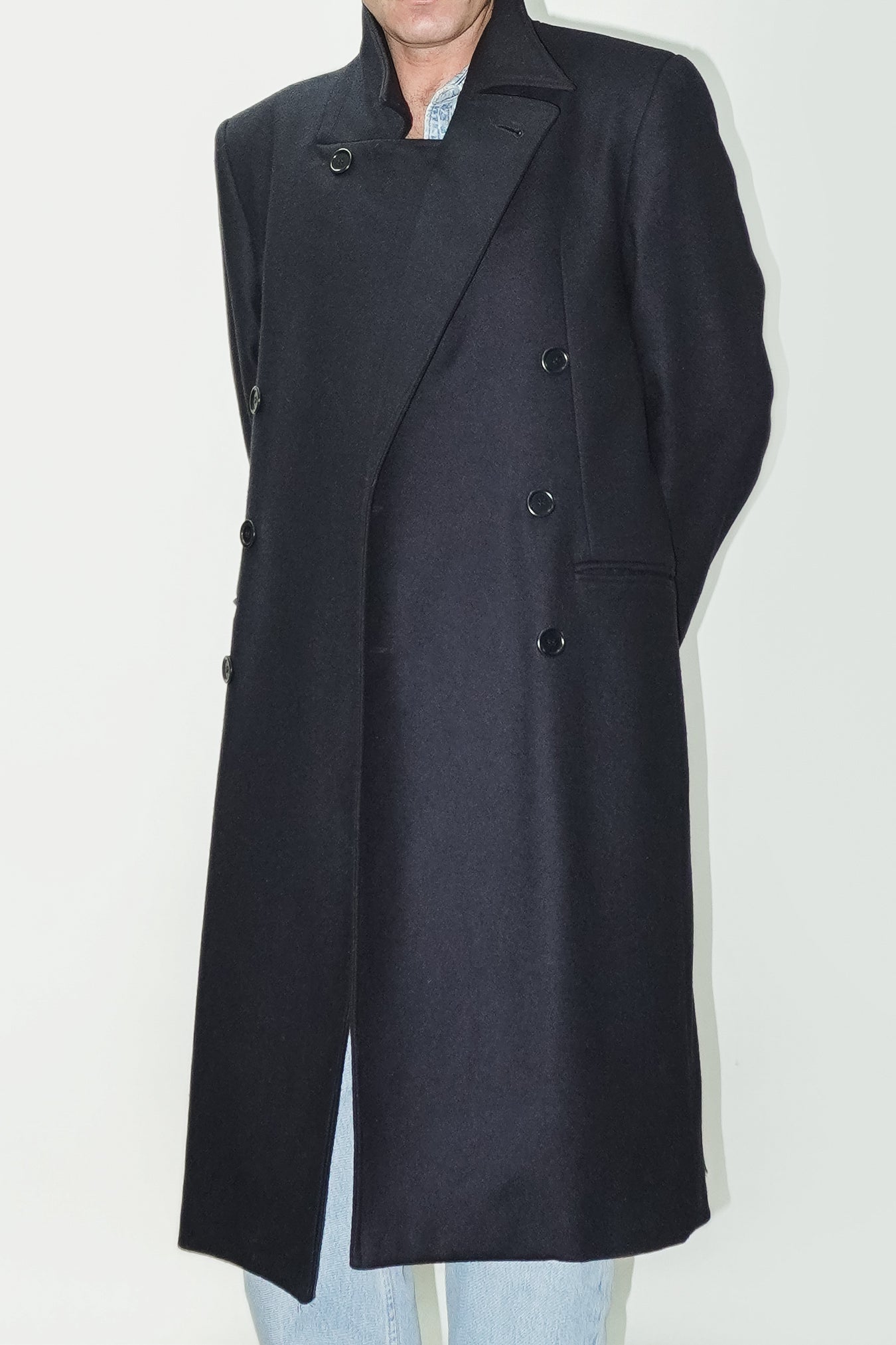 Double-breasted woolen cloth coat - dark blue