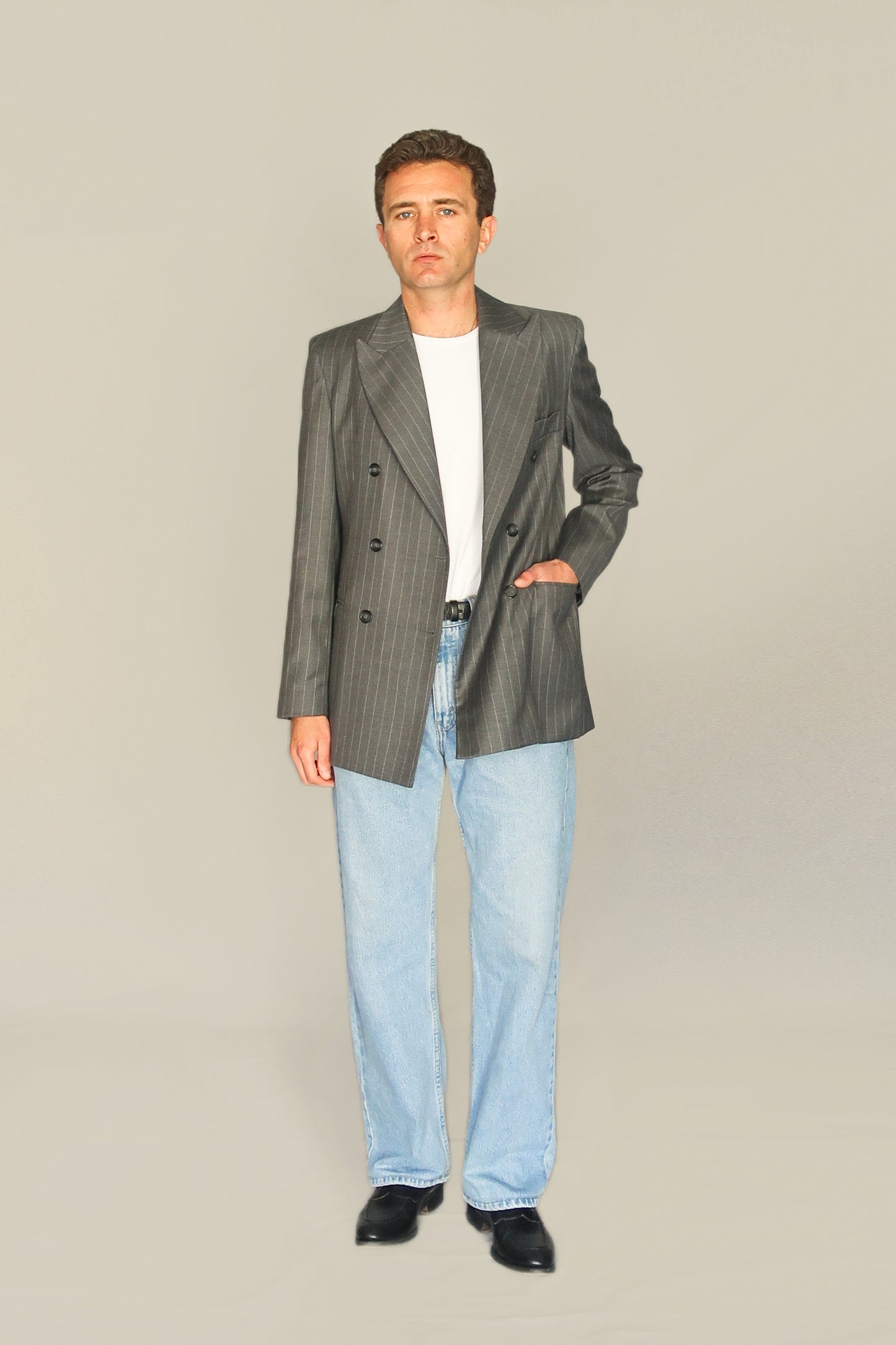 WOOL BREATHED BLAZER - GRAY DIPLOMATIC STRIPE