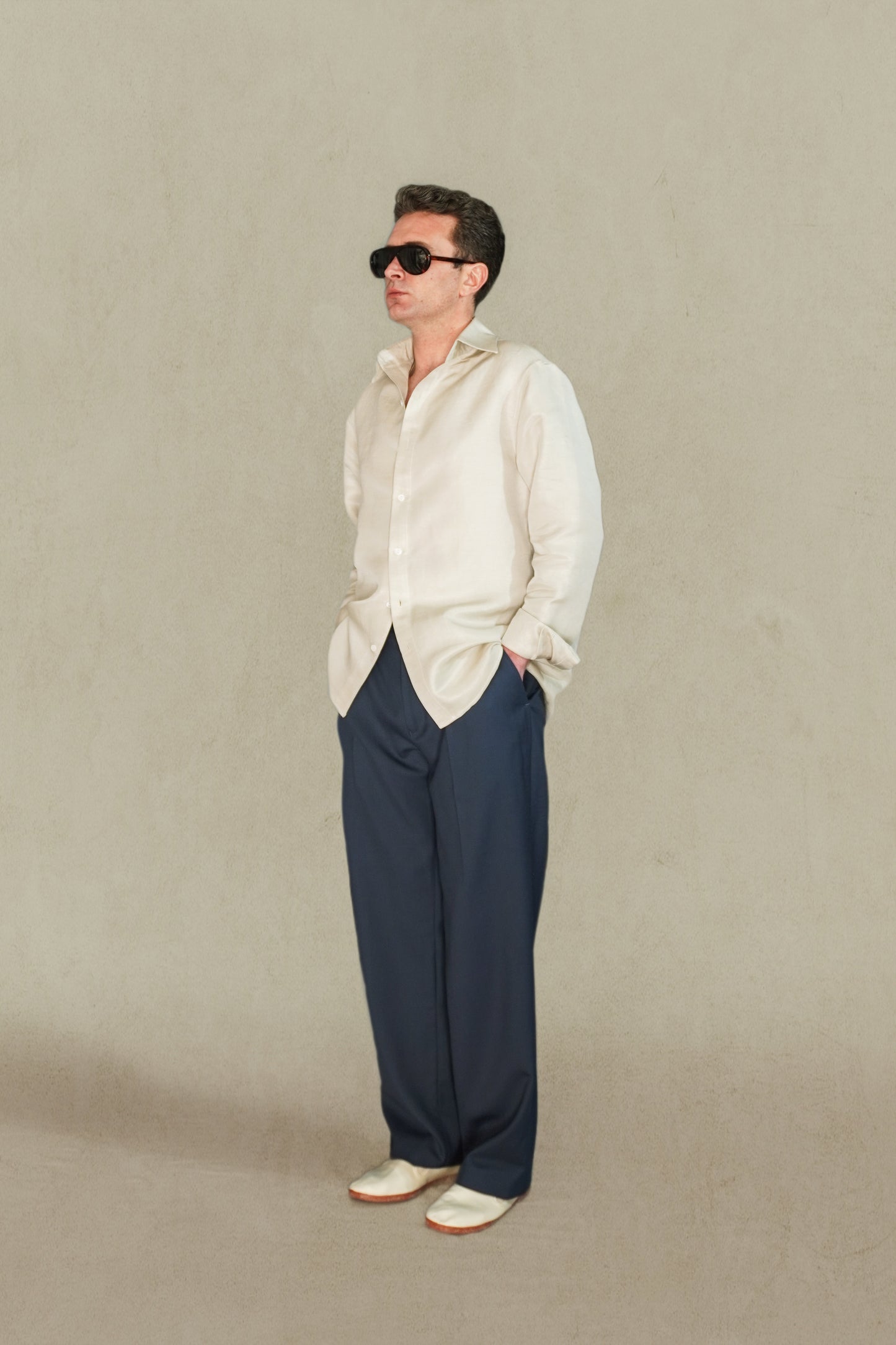 PANTALÓN TALLE ALTO LANA - AZUL MEDIO