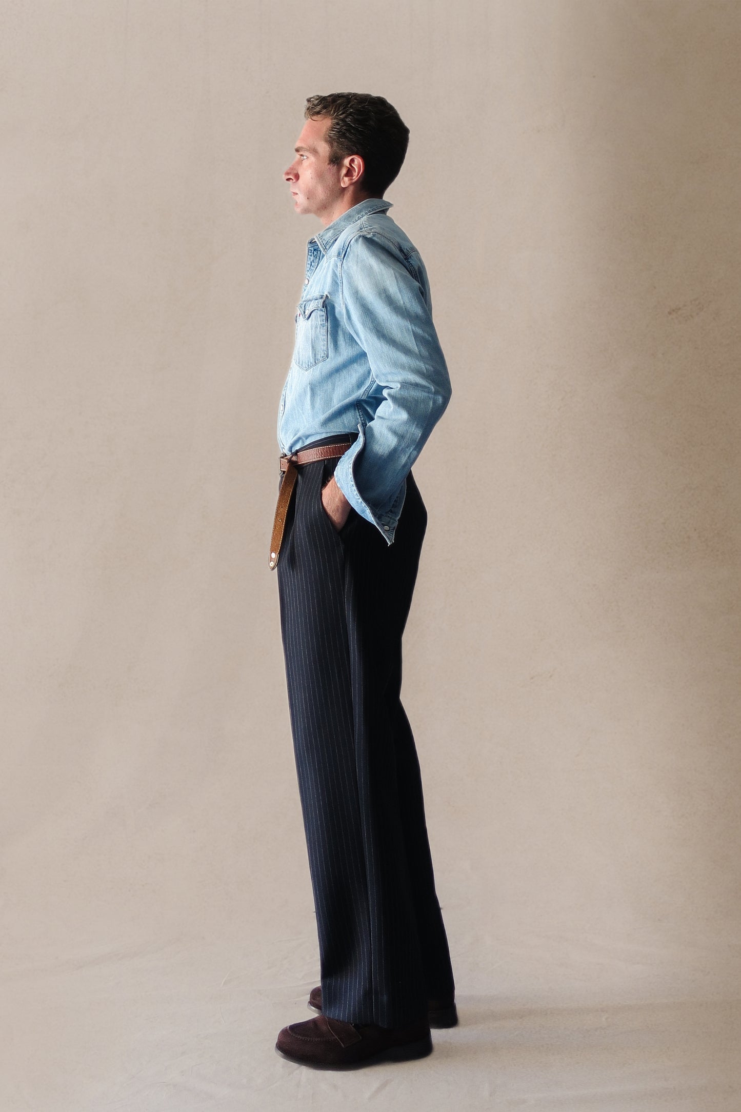 PANTALÓN TALLE ALTO LANA MOHAIR - AZUL DIPLOMÁTICO