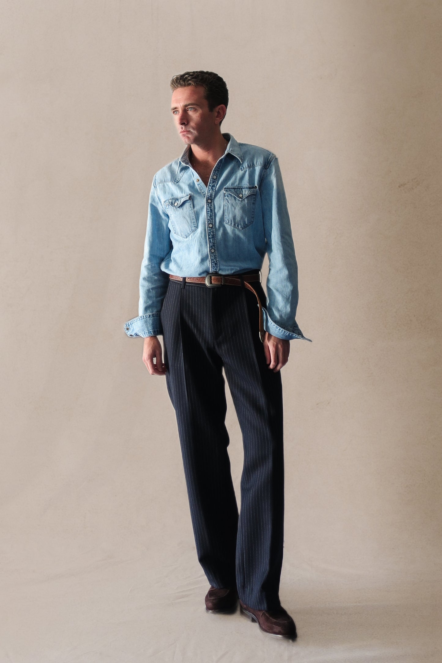 PANTALÓN TALLE ALTO LANA MOHAIR - AZUL DIPLOMÁTICO