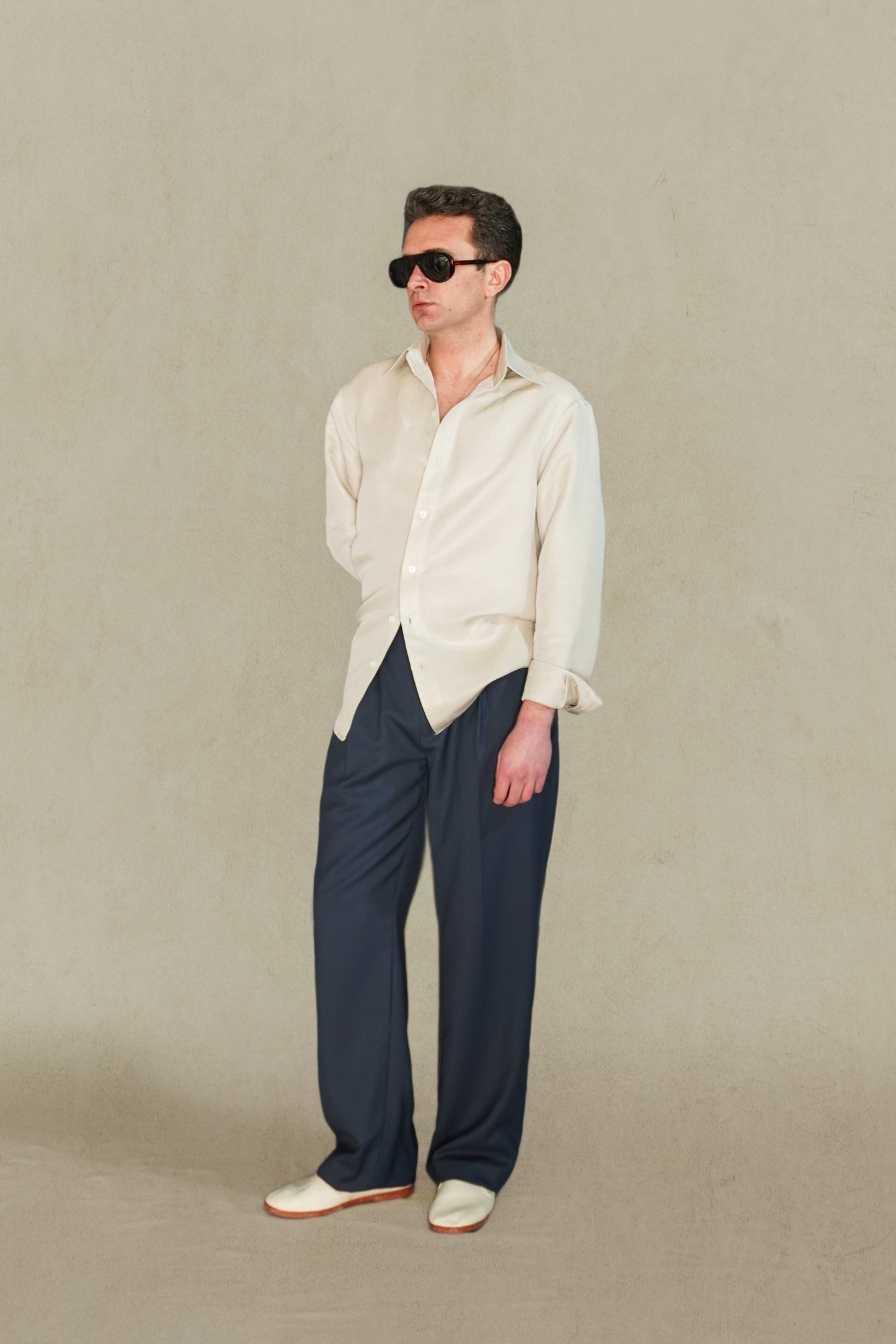 PANTALÓN TALLE ALTO LANA - AZUL MEDIO