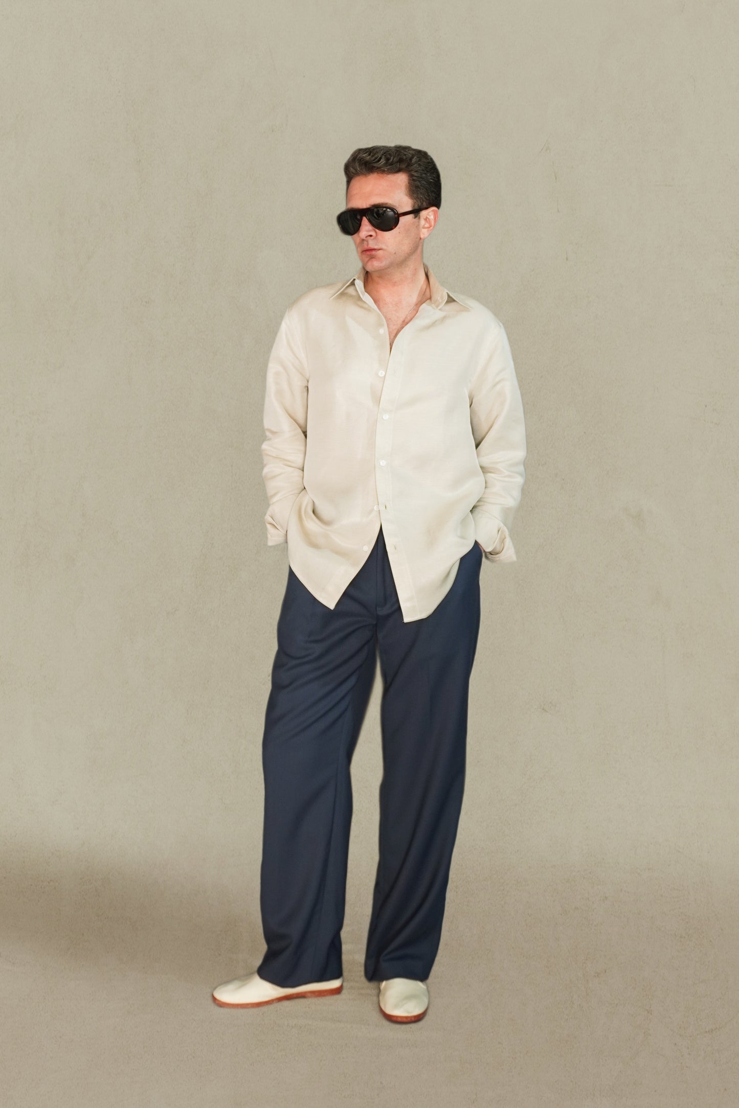 PANTALÓN TALLE ALTO LANA - AZUL MEDIO