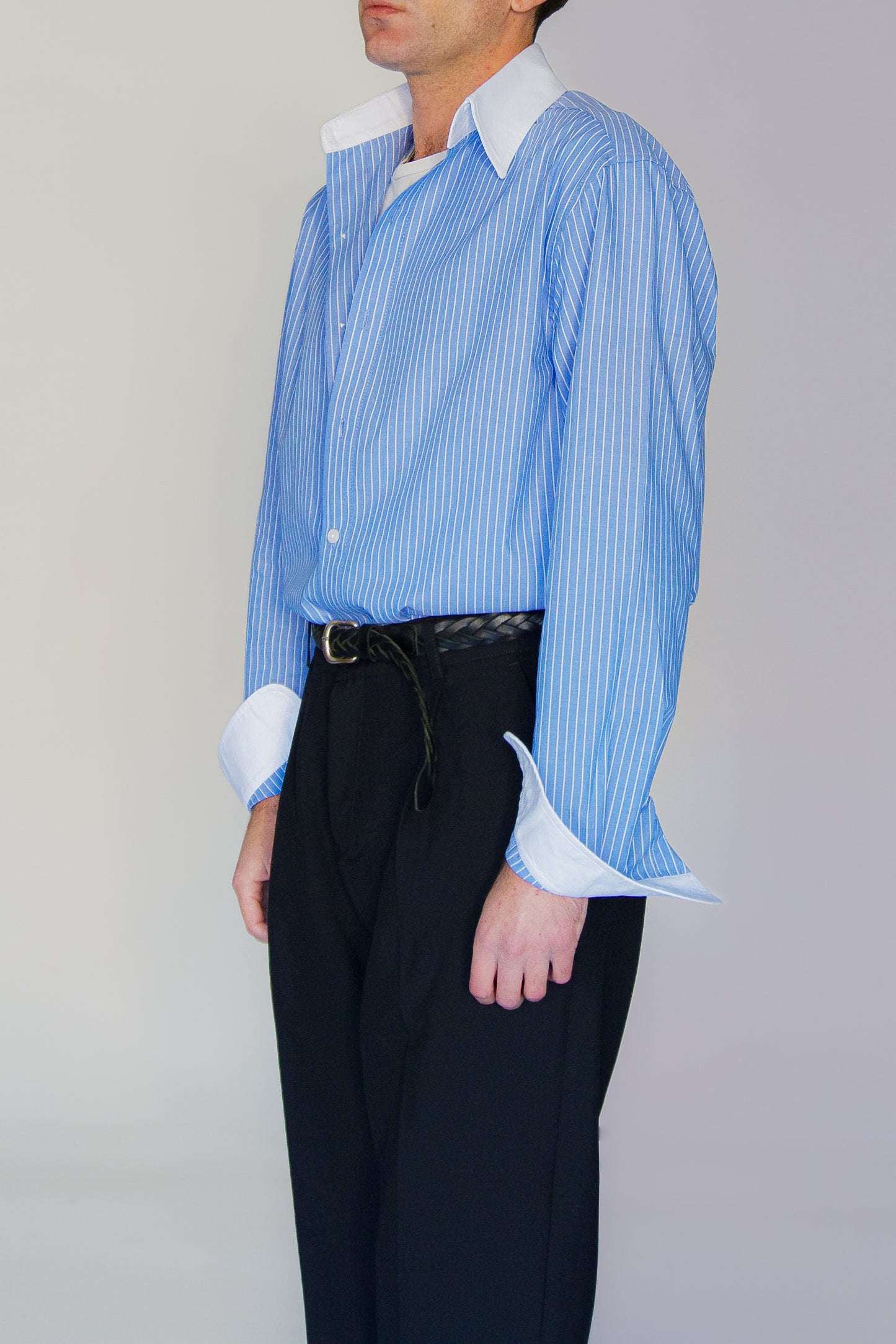 Camisa de rayas azules de popelín de algodón | Denfert