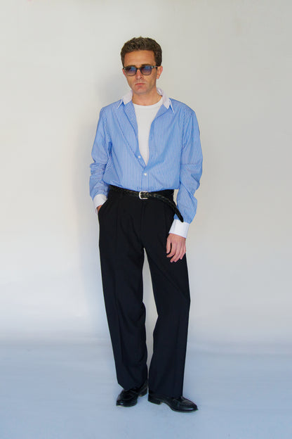 Camisa de rayas azules de popelín de algodón | Denfert