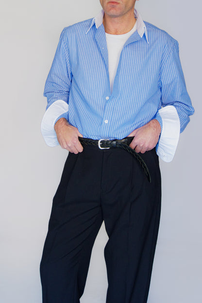 Camisa de rayas azules de popelín de algodón | Denfert