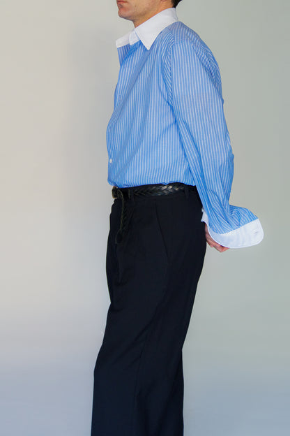 Camisa de rayas azules de popelín de algodón | Denfert
