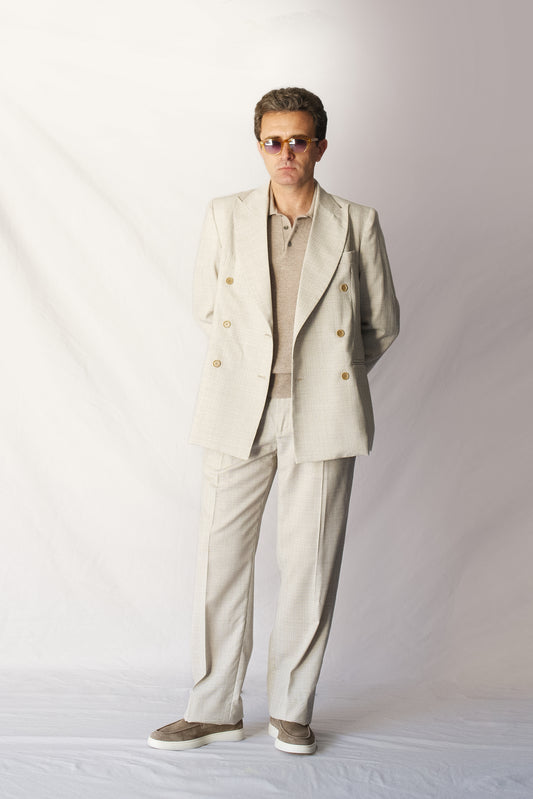 Americana cruzada beige de lana | Denfert