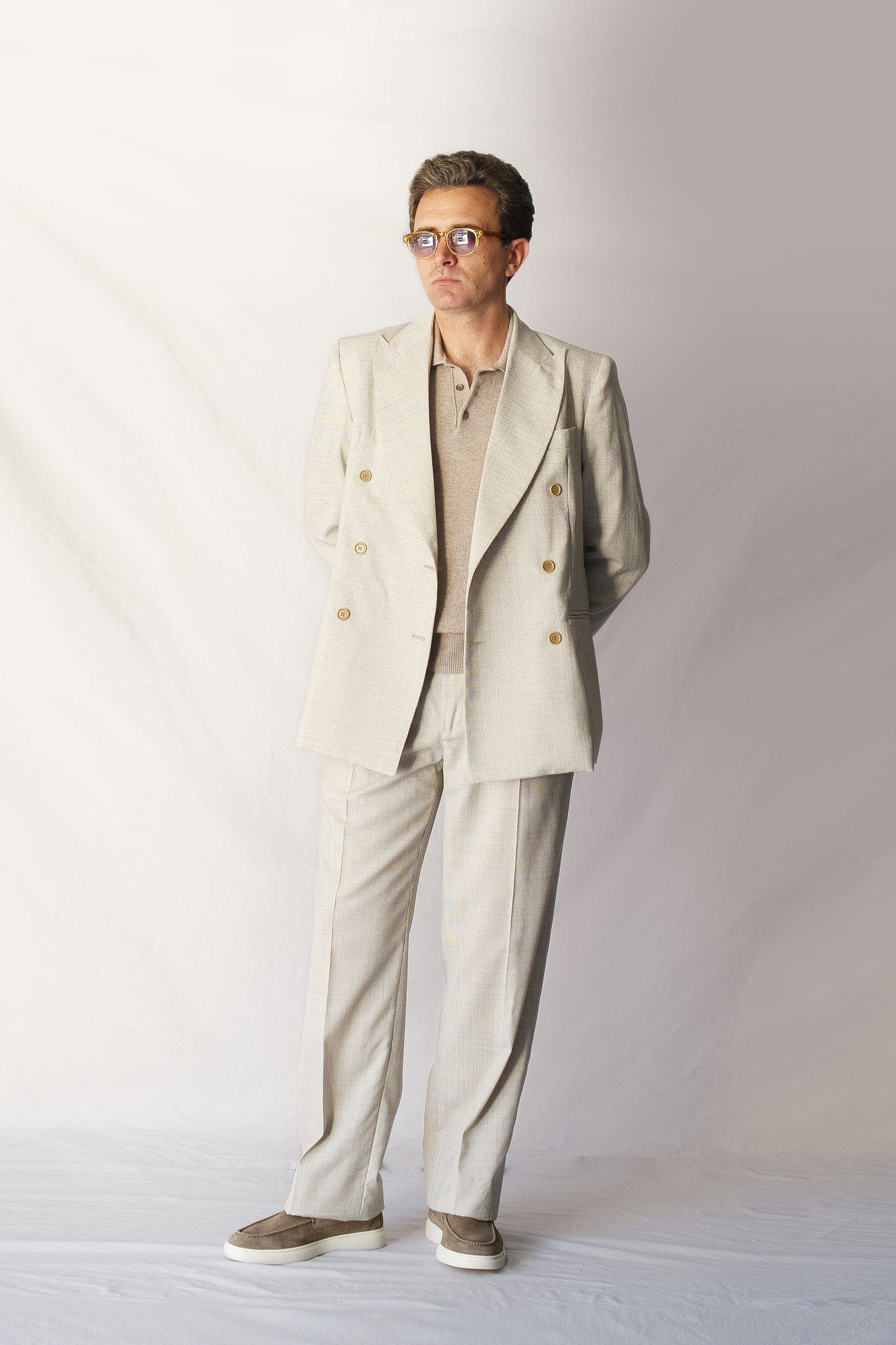 Americana cruzada beige de lana | Denfert