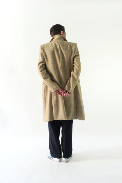 ABRIGO CRUZADO CON CINTURON - TWEED BEIGE