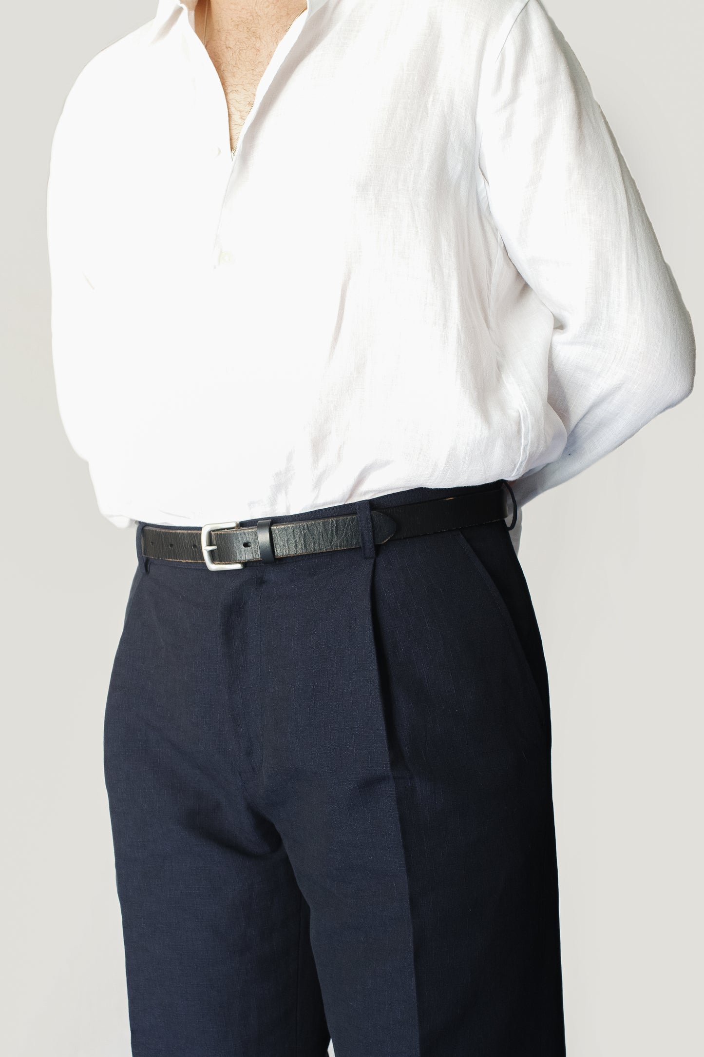 Pantalón talle alto lino azul | Denfert
