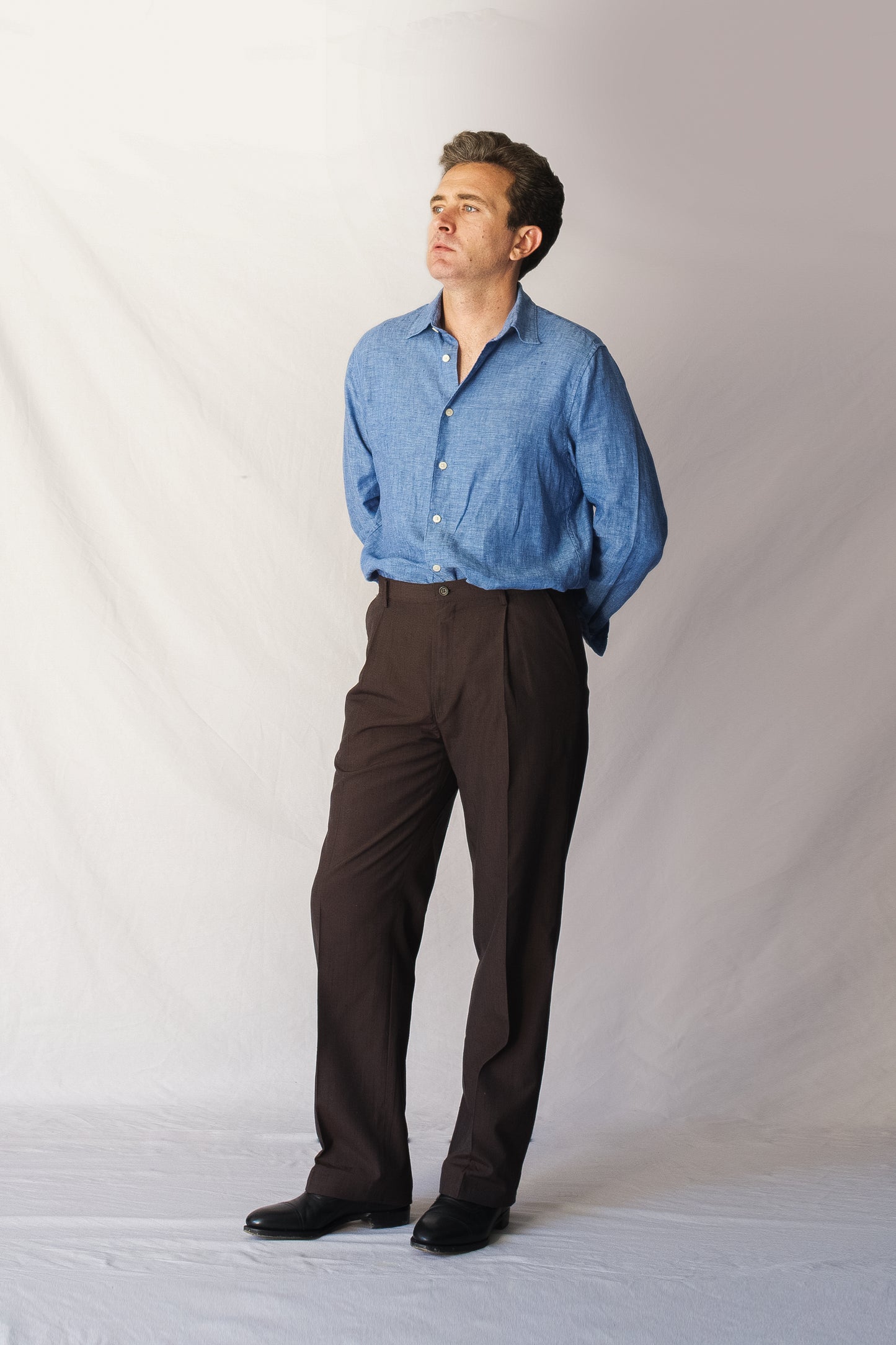 Pantalón talle alto seda marrón