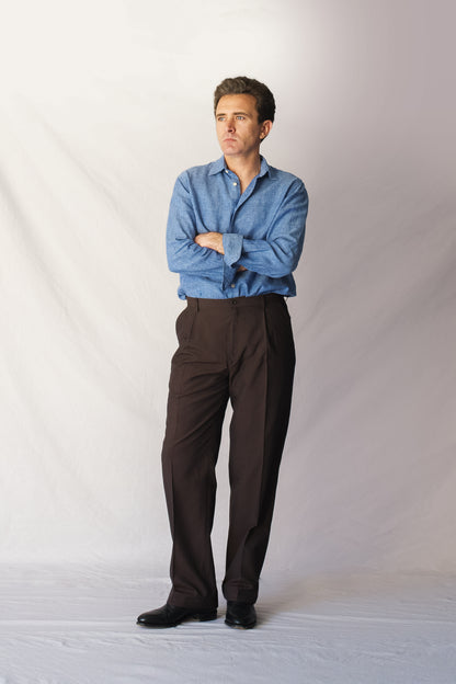 Pantalón talle alto seda marrón