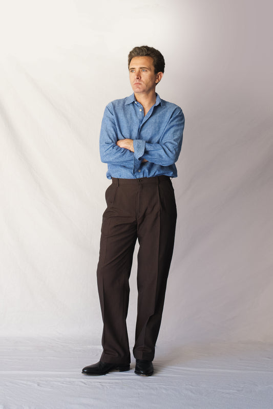 Pantalón talle alto seda marrón